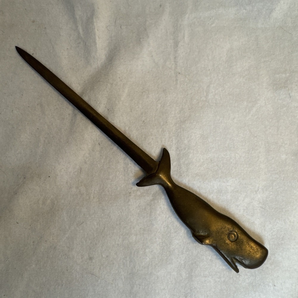 1940's Solid Brass Sperm Whale Letter Opener 9.5 Inch